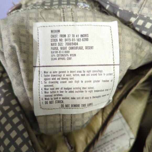 VTG Military Parka Night Camouflage Desert Men's M With Liner Fishtail - Picture 11 of 12
